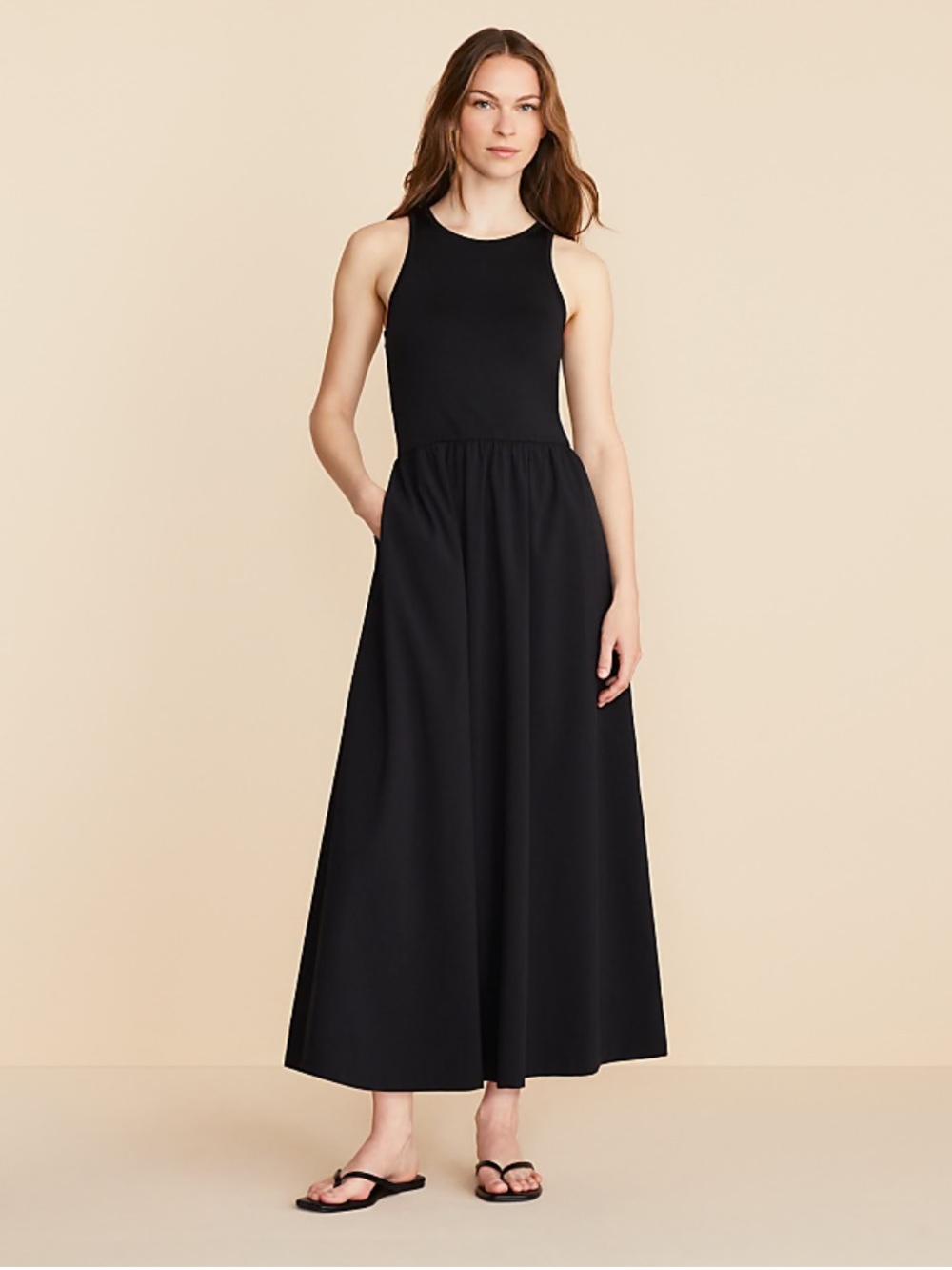 Lou & Grey Wanderweave black midi dress open back detail size L NWT